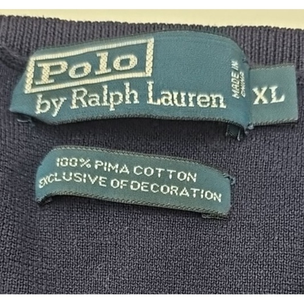 Polo Ralph Lauren Waffle-Knit V-Neck Classic Preppy Blue Sweater XL - Picture 8 of 9